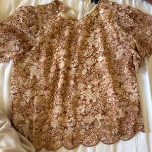 Express Floral Beige and Brown Blouse